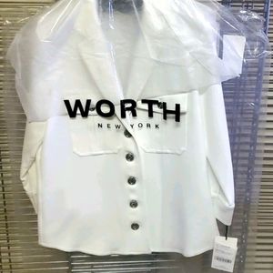 New WORTH Optic White Shaket Shirt Jacket White Twill